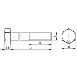 Pussrieginis varžtas, cinkuotas, 8.8 klasės, 8 x 65 021008065
