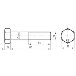 Pussrieginis varžtas, cinkuotas, 8.8 klasės, 24 x 120 021024120