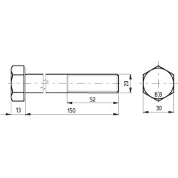 Pussrieginis varžtas, cinkuotas, 8.8 klasės, 20 x 150 021020150