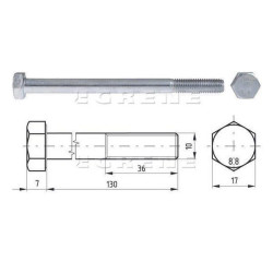 Pussrieginis varžtas, cinkuotas, 8.8 klasės, 10 x 130 021010130