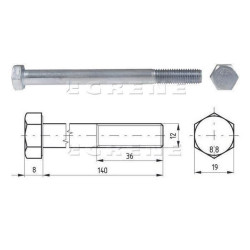 Pussrieginis varžtas, cinkuotas, 8.8 klasės, 12 x 140 021012140