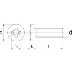 Varžtas su įstriža galvute, M5x8, nerūdijančio plieno, A4, DIN7985, Kramp 798558RVSA4