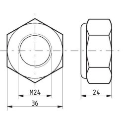 Šešiakampė fiksavimo veržlė DIN985 M24x2.00, cinkuota plienas |8| Kramp 985242