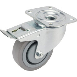 Pasukamas ratukas, guminis ratas: Ø100x34mm, su stabdžiu, plokštelės tvirtinimas: 105x85mm. Apkrova: 160kg, Tente 3477UFP100P62.