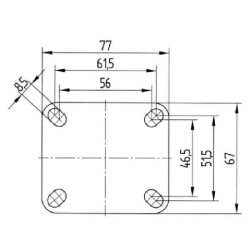 Pasukamas ratukas, guminis ratas: Ø75x25mm, viena varžto skylė, 77x67mm. Apkrova: 100kg, Tente 2970PJP075P50.