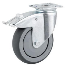 Pasukamas ratukas, guminis ratas: Ø50x19mm, su stabdžiu, plokštelės tvirtinimas: 60x60mm, apkrova: 40kg, Tente 2475PJP050P40