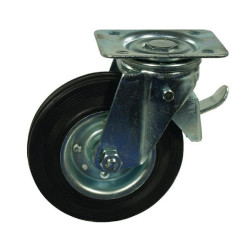 Pasukamas ratukas, guminis ratas: Ø150x37,5 mm, su stabdžiu, plokštelės tvirtinimas: 115x85 mm. Apkrova: 160 kg, Ro-Carr WH60015