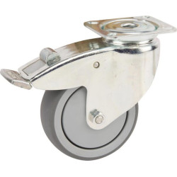 Pasukamas ratukas, guminis ratas: Ø100x32mm, su stabdžiu, plokštelės tvirtinimas: 77x67mm, apkrova: 100kg, Tente 2477PJP100P50