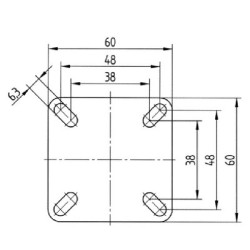 Pasukamas ratukas, guminis ratas: Ø75x25mm, su stabdžiu, plokštelės tvirtinimas: 60x60mm, apkrova: 75kg, Tente 2477PJP075P40