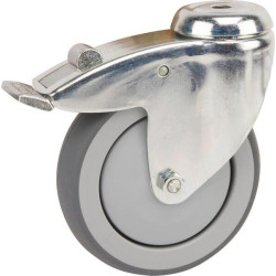 Pasukamas ratukas, guminis ratas: Ø75x25mm, su stabdžiu, viena varžto skylė, apkrova: 75kg, Tente 2477PJP075P3011