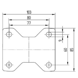 Standus ratukas, guminis ratas: Ø125x37mm, plokštelės tvirtinimas: 103x85mm. Apkrova: 100kg, Tente 3478DVJ125P62.
