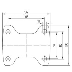 Standus ratukas, guminis ratas: Ø160x23mm, plokštelės tvirtinimas: 137x115mm. Apkrova: 135kg, Tente 3478DVR160P63.