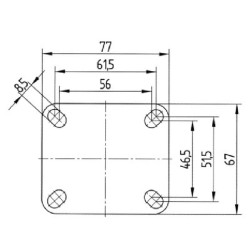 Standūs ratukai, guminiai ratukai: Ø150x32mm, plokštelės tvirtinimas: 77x67mm. Apkrova: 100kg, Tente 2478PJP150P50.