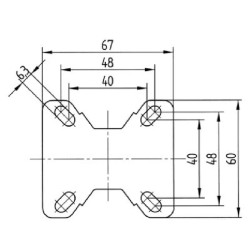Standus ratukas, guminis ratas: Ø75x25mm, plokštelės tvirtinimas: 67x60mm. Apkrova: 75kg, Tente 2478PJP075P60.