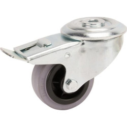 Pasukamas ratukas, guminis ratas: Ø80x35mm, su stabdžiu, tvirtinimas prie plokštelės. Apkrova: 70kg, Tente 3477PIR080P3013