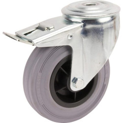 Pasukamas ratukas, guminis ratas: Ø125x37mm, su stabdžiu, tvirtinimas prie plokštelės. Apkrova: 100kg, Tente 3477PIR125P3013