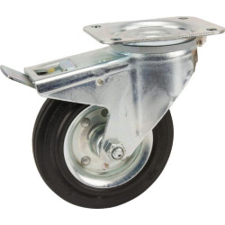 Pasukamas ratukas, guminis ratas: Ø160x40mm, su stabdžiu, plokštelės tvirtinimas: 137x105mm. Apkrova: 135kg, Tente 3477DVR160P63