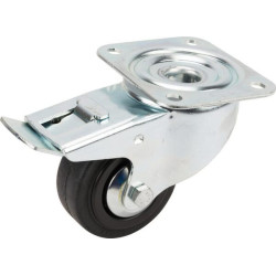 Pasukamas ratukas, guminis ratas: Ø80x35mm, su stabdžiu, plokštelės tvirtinimas: 105x85mm. Apkrova: 70kg, Tente 3477PVJ080P62.