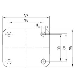 Pasukamas ratukas, guminis ratas: Ø200x50mm, plokštelės tvirtinimas: 137x105mm. Apkrova: 205kg, Tente 3470PIR200P63.
