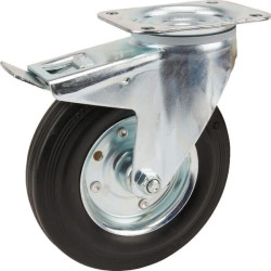 Pasukamas ratukas, guminis ratas: Ø200x50mm, su stabdžiu, plokštelės tvirtinimas: 137x105mm. Apkrova: 205kg, Tente 3477DVR200P63