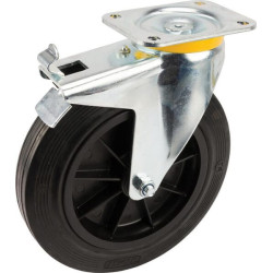 Pasukamas ratukas, guminis ratas: Ø250x50mm, su stabdžiu, plokštelės tvirtinimas: 105x137mm, apkrova: 500kg, Tente 4687PVR250P63