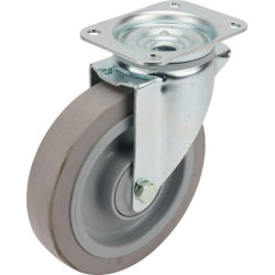 Pasukamas ratukas, guminis ratas: Ø200x46mm, plokštelės tvirtinimas: 137x105mm. Apkrova: 400kg, Tente 3470UFP200P63.