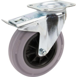 Pasukamas ratukas, guminis ratas: Ø200x50mm, su stabdžiu, plokštelės tvirtinimas: 137x105mm. Apkrova: 205kg, Tente 3477PIR200P63