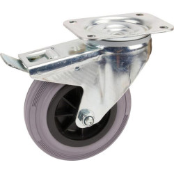 Pasukamas ratukas, guminis ratas: Ø160x40mm, su stabdžiu, plokštelės tvirtinimas: 137x105mm, apkrova: 135kg, Tente 3477PIR160P63