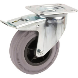 Pasukamas ratukas, guminis ratas: Ø125x37mm, su stabdžiu, plokštelės tvirtinimas: 105x85mm, apkrova: 100kg, Tente 3477PIR125P62