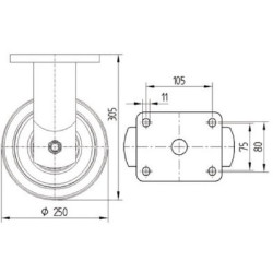 Standus ratukas, poliamidinis ratas: Ø250x50mm, plokštelės tvirtinimas: 135x110mm, apkrova: 1000kg, Tente 9688TOP250P63