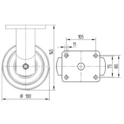 Standus ratukas, poliamidinis ratas: Ø100x50mm, plokštelės tvirtinimas: 135x110mm. Apkrova: 600kg, Tente 9688TOP100P63.