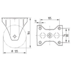 Standus ratukas, poliamidinis ratas: Ø125x50mm, plokštelės tvirtinimas: 137x105mm. Apkrova: 700kg, Tente 4688TOP125P63.