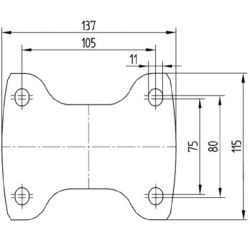 Standus ratukas, poliamidinis ratas: Ø160x40mm, plokštelės tvirtinimas: 137x115mm. Apkrova: 350kg, Tente 3478UOR160P63.