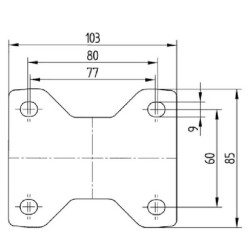 Standus ratukas, poliamidinis ratas: Ø80x34mm, plokštelės tvirtinimas: 103x85mm. Apkrova: 200kg, Tente 3478UOJ080P62.