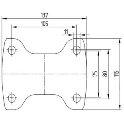 Standus ratukas, poliamidinis ratas: Ø200x50mm, plokštelės tvirtinimas: 137x115mm. Apkrova: 350kg, Tente 3478UOR200P63.