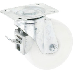Pasukamas ratukas, poliamidinis ratas: Ø125x40mm, su stabdžiu, plokštelės tvirtinimas: 115x85mm. Apkrova: 150kg, Ro-Carr WH50NF1
