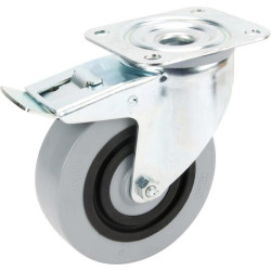 Pasukamas ratukas, guminis ratas: Ø125x36mm, su stabdžiu, plokštelės tvirtinimas: 105x85mm. Apkrova: 200kg, Tente 3477HUR125P62.