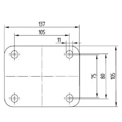 Pasukamas ratukas, poliamidinis ratas: Ø160x40mm, plokštelės tvirtinimas: 137x105mm. Apkrova: 350kg, Tente 3470UOR160P63.