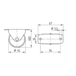 Standus ratukas, poliamidinis ratas: Ø45x18mm, plokštelės tvirtinimas: 67x24mm. Apkrova: 40kg, Tente 2198UOI045P606724.