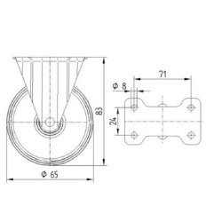 Standus ratukas, poliamidinis ratas: Ø65x30mm, plokštelės tvirtinimas: 95x54mm. Apkrova: 120kg, Tente 3438POO065P609554