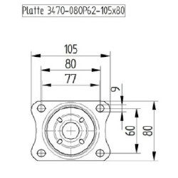 Pasukamas ratukas, poliamidinis ratas: Ø125x40mm, su stabdžiu, plokštelės tvirtinimas: 105x85mm, apkrova: 250kg, Tente 3477UOJ12