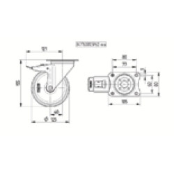 Pasukamas ratukas, poliamidinis ratas: Ø125x40mm, su stabdžiu, plokštelės tvirtinimas: 105x85mm, apkrova: 250kg, Tente 3477UOJ12