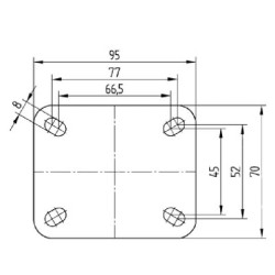 Pasukamas ratukas, polipropileno ratas: Ø65x30mm, plokštelės tvirtinimas: 95x70mm. Apkrova: 120kg, Tente 3430POO065P609570.