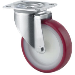 Pasukamas ratukas, poliuretano ratas: Ø160x40mm, plokštelės tvirtinimas: 137x105mm. Apkrova: 350kg, Tente 3470UAR160P63.