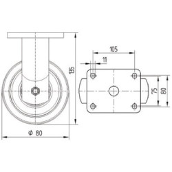 Standus ratukas, poliuretano ratas: Ø80x60mm, plokštės tvirtinimas: 135x110mm, apkrova: 500kg, Tente 9688ETP080P63