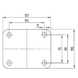 Pasukamas ratukas, poliuretano ratas: Ø125x32mm, plokštelės tvirtinimas: 105x85mm. Apkrova: 200kg, Tente 3470UAR125P62.