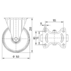 Standus ratukas, poliuretano ratas: Ø160x40mm, su stabdžiu, plokštelės tvirtinimas: 137x115mm, apkrova: 350kg, Tente 3478UAR160P