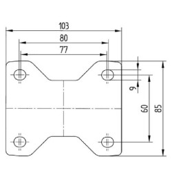 Standus ratukas, poliuretano ratas: Ø80x32mm, su stabdžiu, plokštelės tvirtinimas: 103x85mm, apkrova: 100kg, Tente 3478UAR080P62