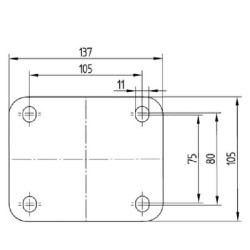Pasukamas ratukas, poliuretano ratas: Ø160x40mm, su stabdžiu, plokštelės tvirtinimas: 137x105mm, apkrova: 350kg, Tente 3477UAR16