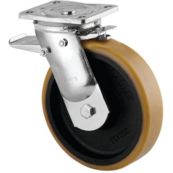 Pasukamas ratukas, poliuretano ratas: Ø160x50mm, su stabdžiu, plokštelės tvirtinimas: 135x110mm, apkrova: 750kg, Tente 9682FTP16